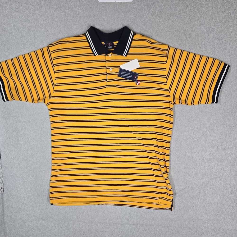 VINTAGE U.S. Polo Assn. Men Polo XL Yellow Striped  Logo Short Sleeve Y2K NWT